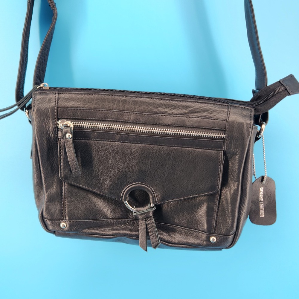 Great American Leather Works Black Cowhide Leather Crossbody Messenger Bag